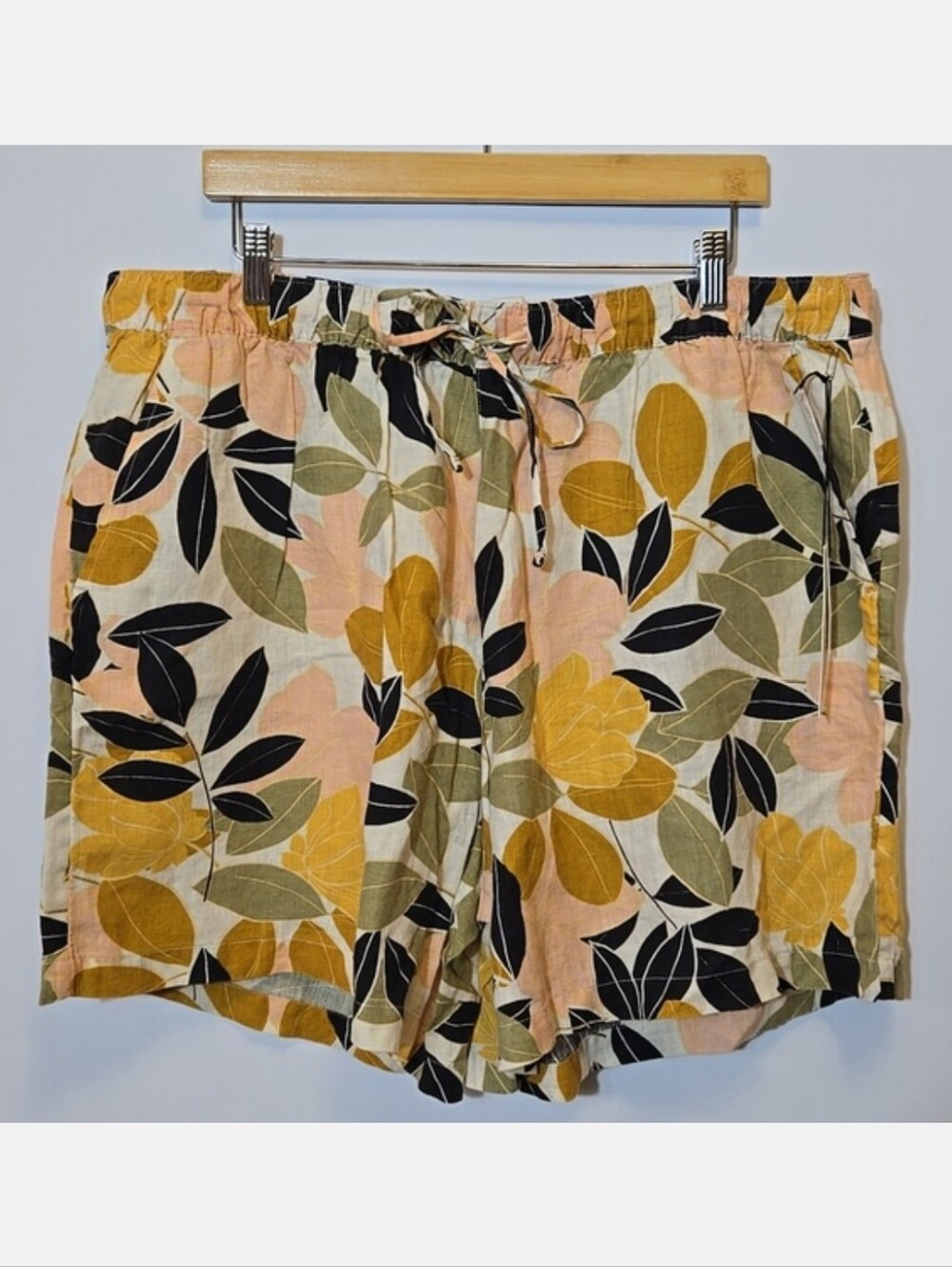 Rachel Zoe 100% Linen Tropical Print Pull On Shorts Plus Size 2X Resort Vacation